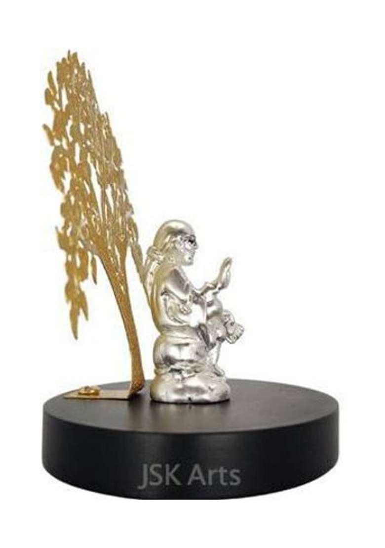 Jsk Arts Silver Plated Lord Sai Baba With Tree Idol For Car Dash Board Decorative Showpiece - 9 Cm(Brass Silver) - Indya