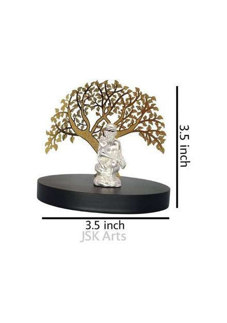 Jsk Arts Silver Plated Lord Sai Baba With Tree Idol For Car Dash Board Decorative Showpiece - 9 Cm(Brass Silver) - Indya