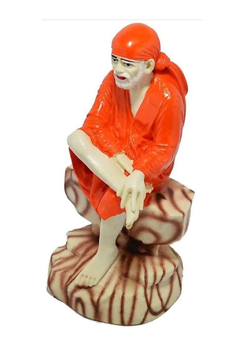Allamandaa Hand Carved Lord Sai Baba Resin Idol Sculpture Statue3.5-Inch Decorative Showpiece - 9 Cm(Polyresin Orange) - Indya