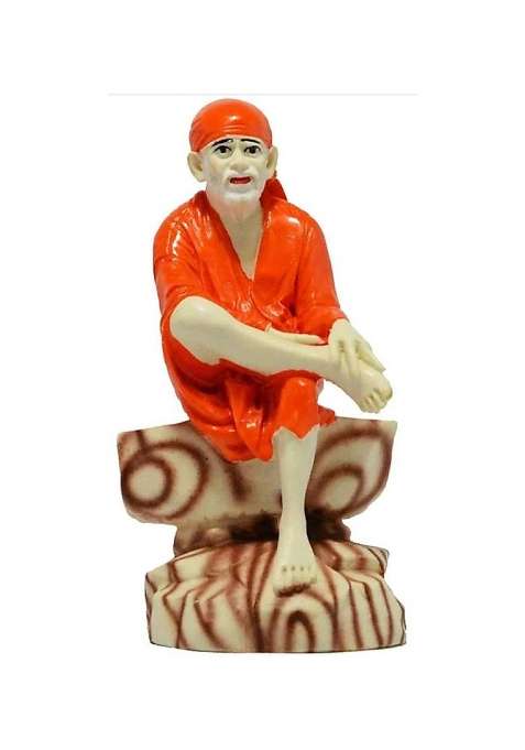 Allamandaa Hand Carved Lord Sai Baba Resin Idol Sculpture Statue3.5-Inch Decorative Showpiece - 9 Cm(Polyresin Orange)