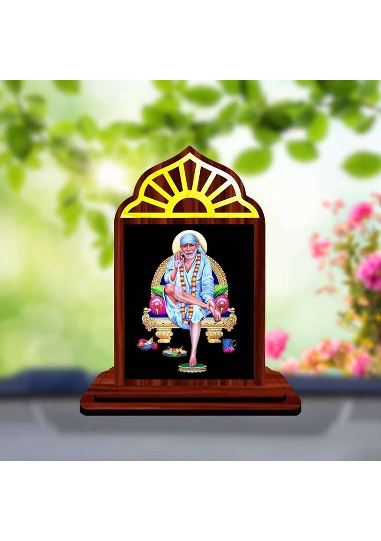Giftzlane Sai Baba Shirdi Sai Baba Car Dashboard Idol Premium Decorative Showpiece - 10.5 Cm(Wood Multicolor) - Indya
