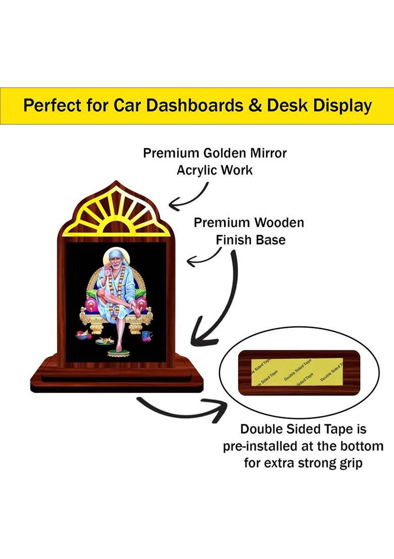 Giftzlane Sai Baba Shirdi Sai Baba Car Dashboard Idol Premium Decorative Showpiece - 10.5 Cm(Wood Multicolor) - Indya