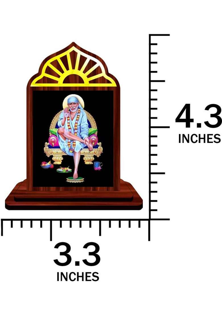 Giftzlane Sai Baba Shirdi Sai Baba Car Dashboard Idol Premium Decorative Showpiece - 10.5 Cm(Wood Multicolor) - Indya