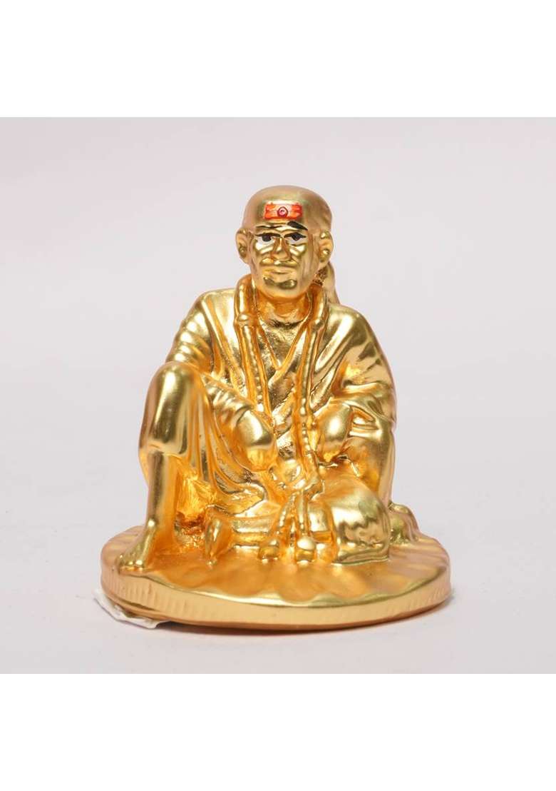 Sai Divya Car Dashboard Sai Baba Idol Decorative Showpiece - 5 Cm(Polyresin Gold) - Indya