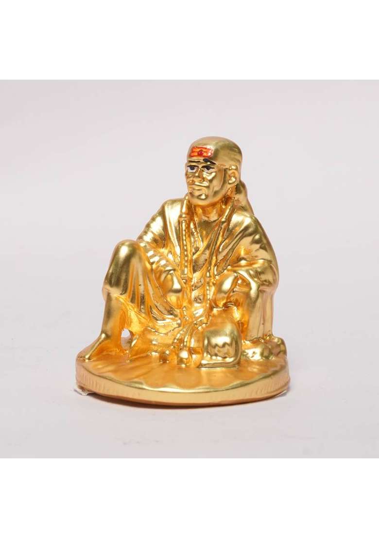 Sai Divya Car Dashboard Sai Baba Idol Decorative Showpiece - 5 Cm(Polyresin Gold) - Indya