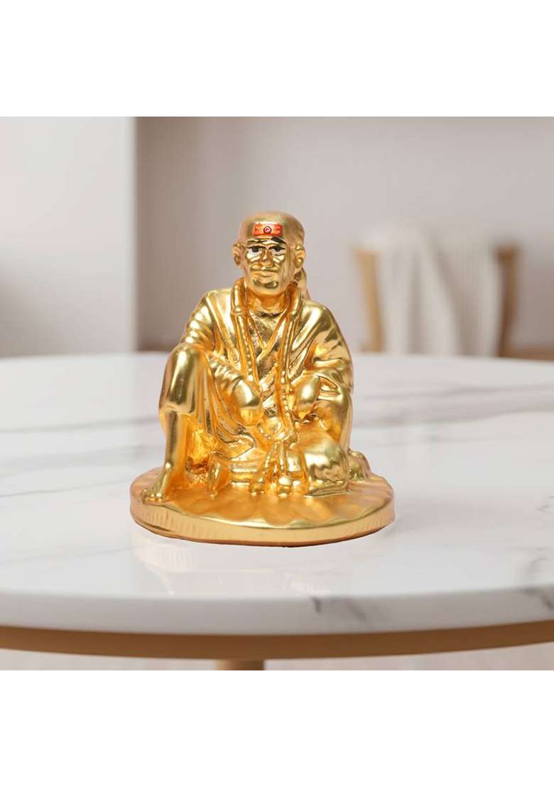 Sai Divya Car Dashboard Sai Baba Idol Decorative Showpiece - 5 Cm(Polyresin Gold) - Indya
