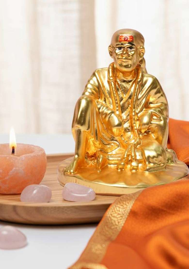 Sai Divya Car Dashboard Sai Baba Idol Decorative Showpiece - 5 Cm(Polyresin Gold) - Indya