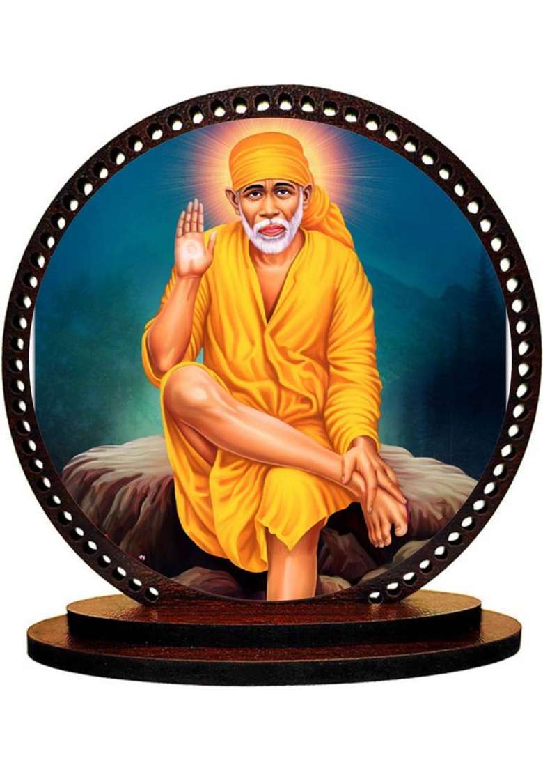Giftzlane Lord Sai Baba Ji Idol For Car Dashboard & Home Decorative Showpiece - 7.62 Cm(Wood Multicolor) - Indya