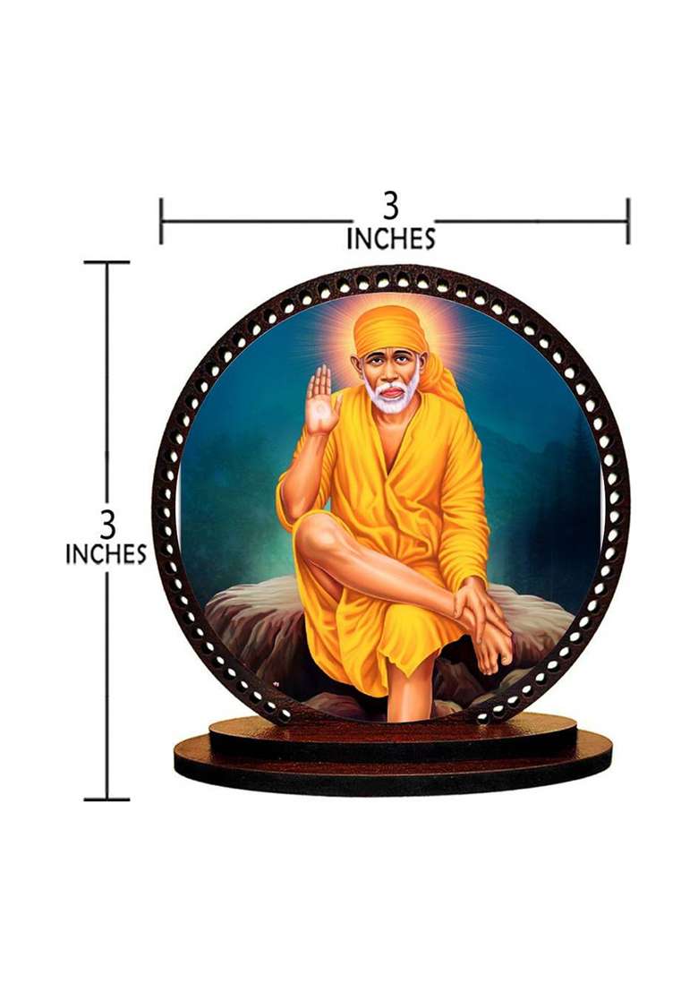 Giftzlane Lord Sai Baba Ji Idol For Car Dashboard & Home Decorative Showpiece - 7.62 Cm(Wood Multicolor) - Indya