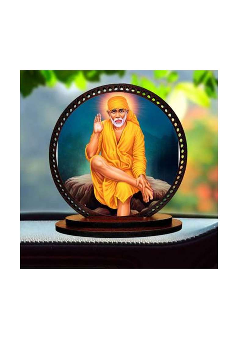 Giftzlane Lord Sai Baba Ji Idol For Car Dashboard & Home Decorative Showpiece - 7.62 Cm(Wood Multicolor) - Indya