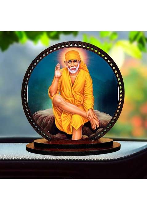 Giftzlane Lord Sai Baba Ji Idol For Car Dashboard & Home Decorative Showpiece - 7.62 Cm(Wood Multicolor)