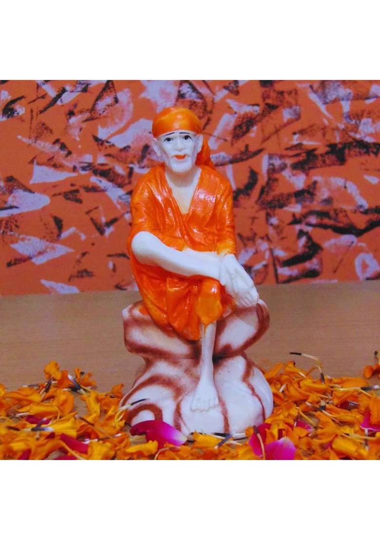 Krishnagallery1 Orange Marble Finish Original Sai Baba Statue Antique Statue Decorative Showpiece - 20 Cm(Polyresin Orange) - Indya
