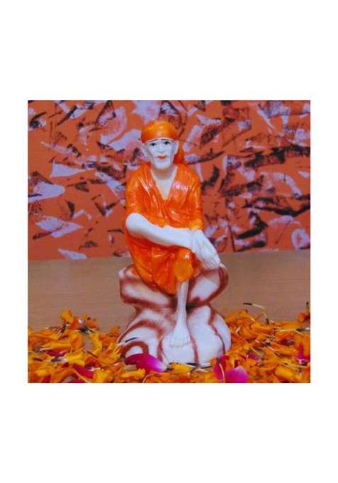 Krishnagallery1 Orange Marble Finish Original Sai Baba Statue Antique Statue Decorative Showpiece - 20 Cm(Polyresin Orange)