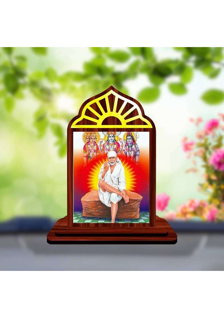 Giftsrange Sai Baba Shirdi Sai Baba Car Dashboard Idol Decorative Showpiece - 10 Cm(Wood Multicolor) - Indya