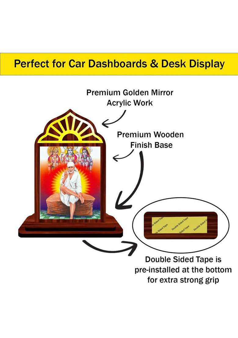 Giftsrange Sai Baba Shirdi Sai Baba Car Dashboard Idol Decorative Showpiece - 10 Cm(Wood Multicolor) - Indya