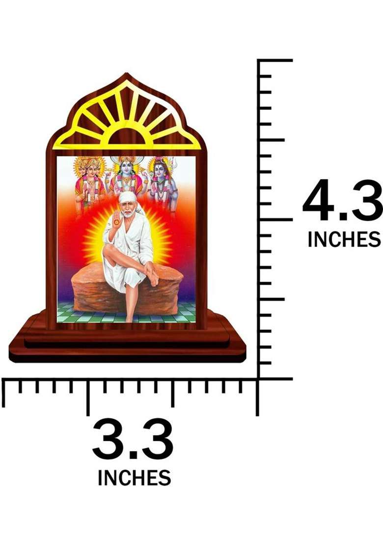 Giftsrange Sai Baba Shirdi Sai Baba Car Dashboard Idol Decorative Showpiece - 10 Cm(Wood Multicolor) - Indya