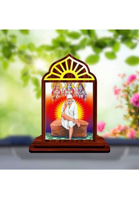 Giftsrange Sai Baba Shirdi Sai Baba Car Dashboard Idol Decorative Showpiece - 10 Cm(Wood Multicolor)