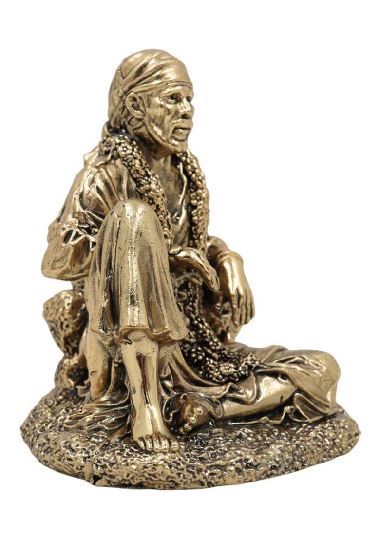 Bhunes Brass Shirdi Sai Baba Idol Murti Nath Statue Shri Saibaba Pooja Vigraham Decorative Showpiece - 10 Cm(Brass Gold) - Indya