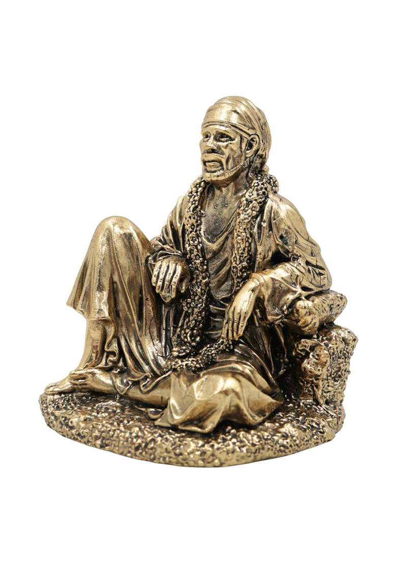 Bhunes Brass Shirdi Sai Baba Idol Murti Nath Statue Shri Saibaba Pooja Vigraham Decorative Showpiece - 10 Cm(Brass Gold) - Indya