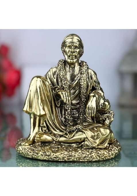 Bhunes Brass Shirdi Sai Baba Idol Murti Nath Statue Shri Saibaba Pooja Vigraham Decorative Showpiece - 10 Cm(Brass Gold)