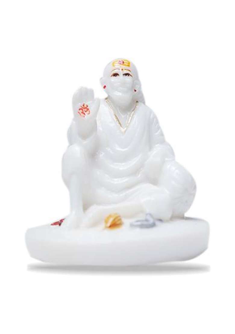 Sai Divya Shri Saibaba Statue/Sitting Position/Orange Decorative Showpiece - 4 Cm(Marble Multicolor) - Indya