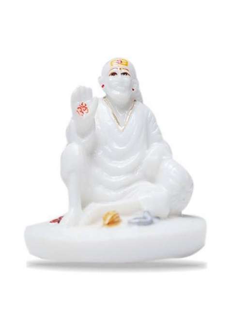 Sai Divya Shri Saibaba Statue/Sitting Position/Orange Decorative Showpiece - 4 Cm(Marble Multicolor)
