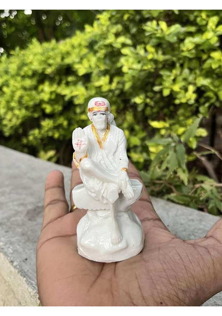 Saibaba Saibaba Statue Decorative Showpiece - 10 Cm(Marble White) - Indya