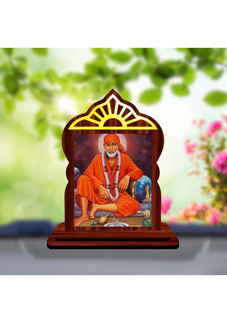 Giftsrange Sai Baba Shirdi Sai Baba Car Dashboard Idol Decorative Showpiece - 10.4 Cm(Wood Multicolor) - Indya