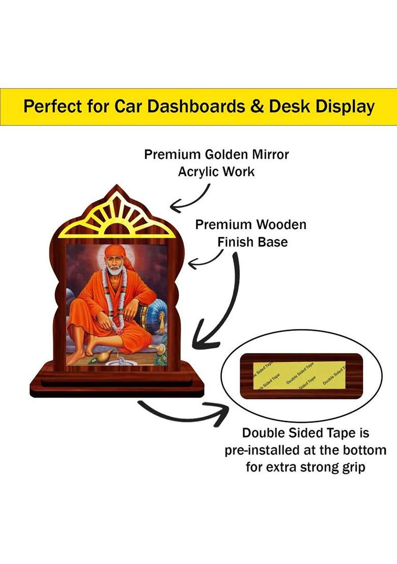 Giftsrange Sai Baba Shirdi Sai Baba Car Dashboard Idol Decorative Showpiece - 10.4 Cm(Wood Multicolor) - Indya
