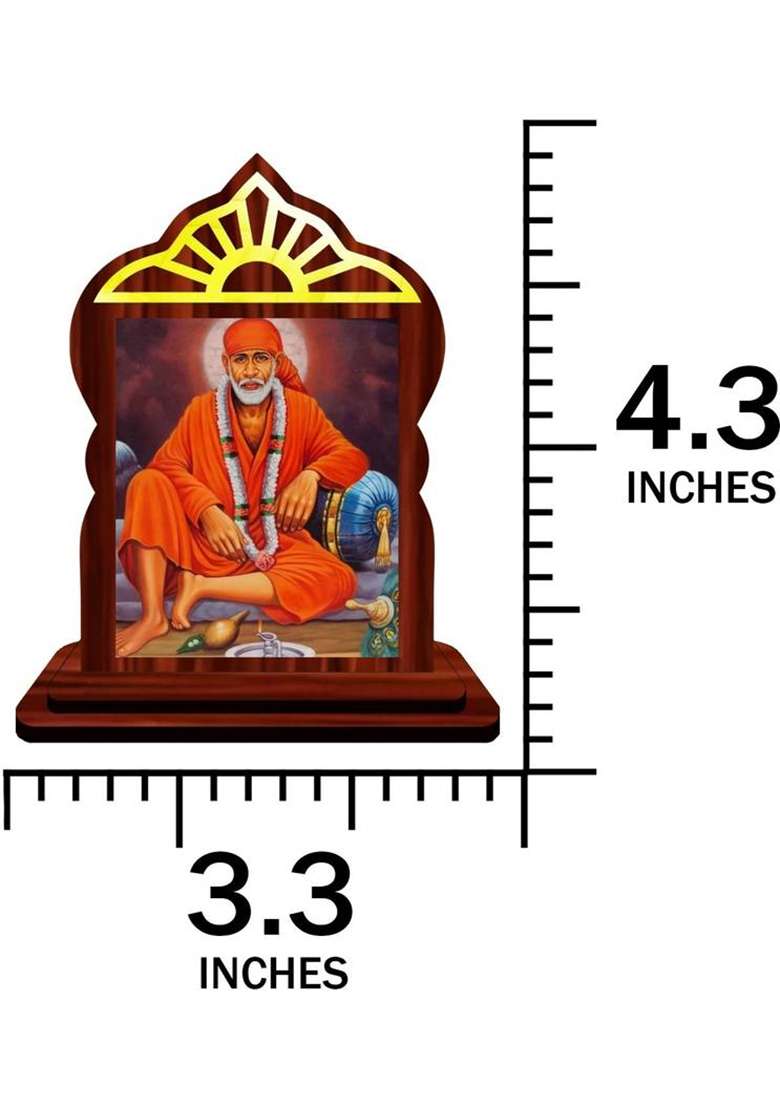 Giftsrange Sai Baba Shirdi Sai Baba Car Dashboard Idol Decorative Showpiece - 10.4 Cm(Wood Multicolor) - Indya