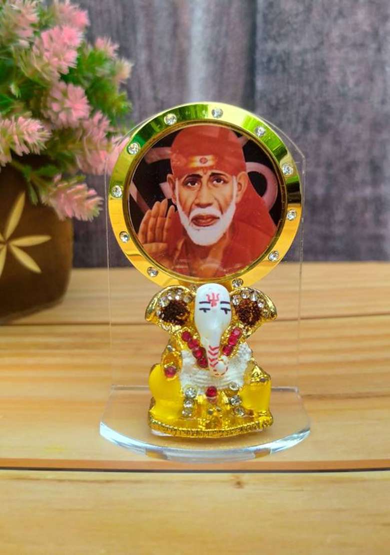 Shinde Exports Shirdi Saibaba Idol Statue For Car Dashboard And Gift Home Decor Decorative Showpiece - 6.5 Cm(Plastic Multicolor) - Indya