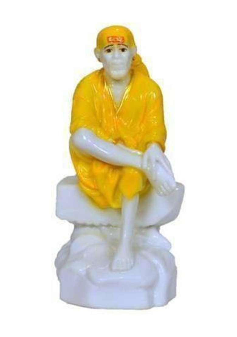 Gandak Shri Saibaba Statue/Sitting Home/Car/Shop/Table Lord Sai Baba Yellow Decorative Showpiece - 12 Cm(Marble Yellow) - Indya