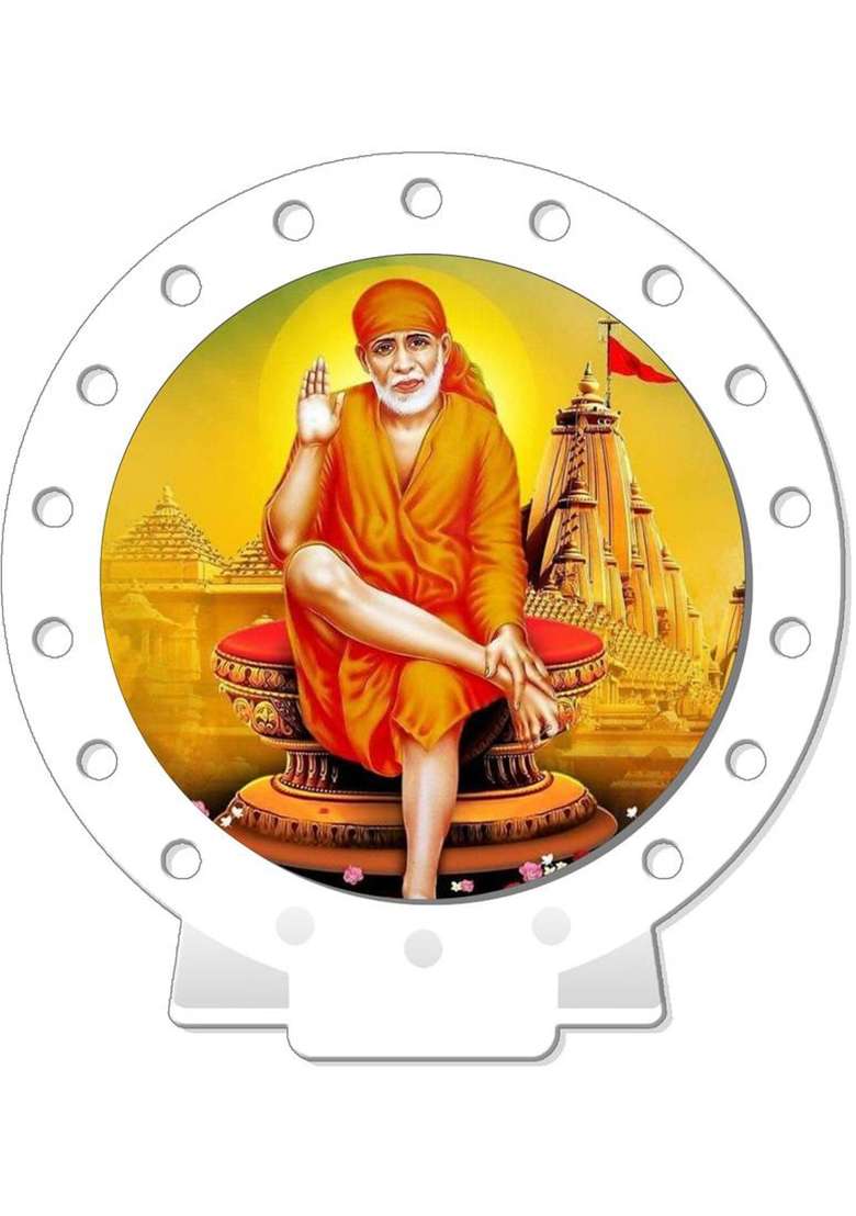 Sanbia Sai Baba Shirdi Car Dashboard Idol White Glossy Decorative Showpiece - 8 Cm(Plastic White) - Indya