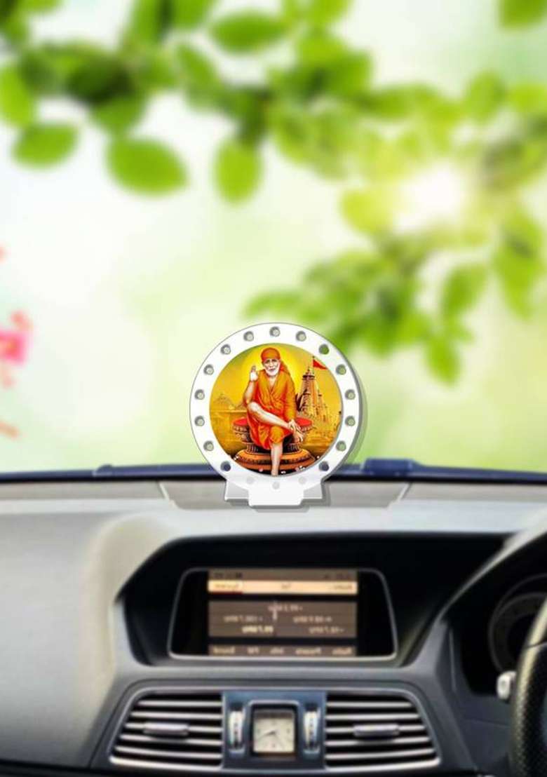 Sanbia Sai Baba Shirdi Car Dashboard Idol White Glossy Decorative Showpiece - 8 Cm(Plastic White) - Indya