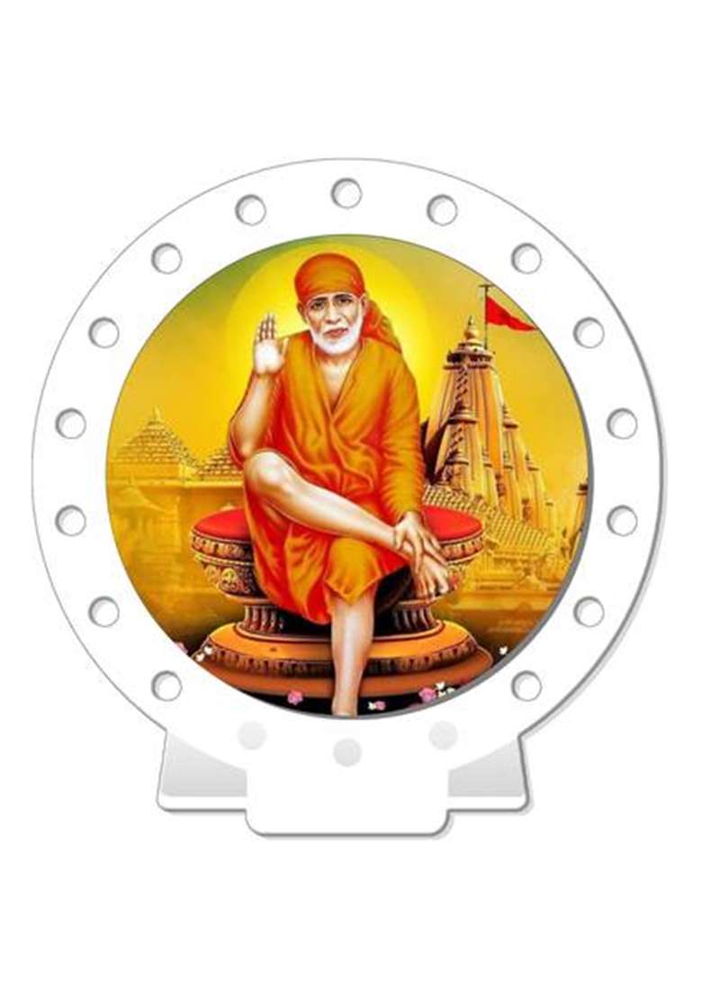 Sanbia Sai Baba Shirdi Car Dashboard Idol White Glossy Decorative Showpiece - 8 Cm(Plastic White) - Indya