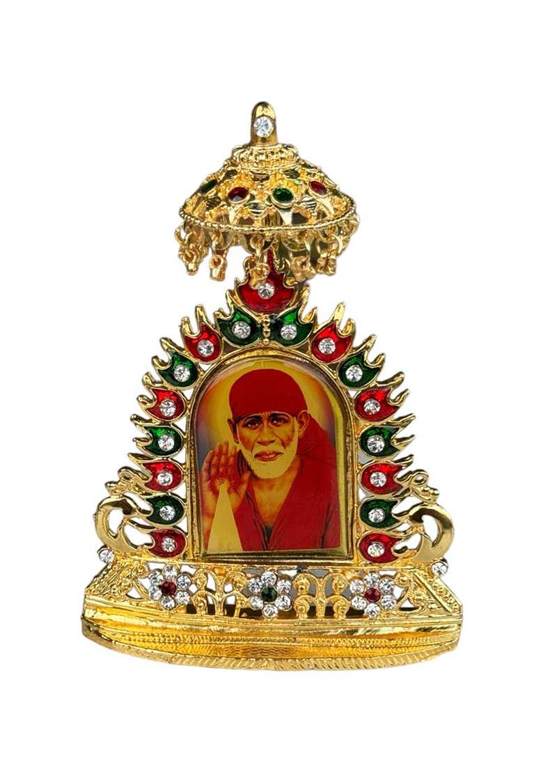 Saichha Gifts Saibaba Idol For Car Dashboard Decorative Showpiece - 11 Cm(Brass Gold) - Indya