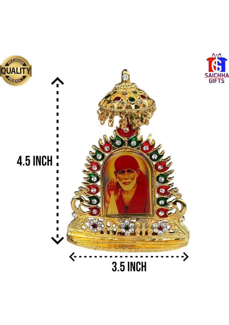 Saichha Gifts Saibaba Idol For Car Dashboard Decorative Showpiece - 11 Cm(Brass Gold) - Indya