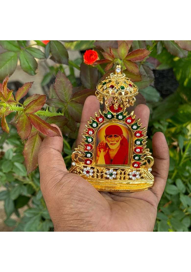 Saichha Gifts Saibaba Idol For Car Dashboard Decorative Showpiece - 11 Cm(Brass Gold) - Indya