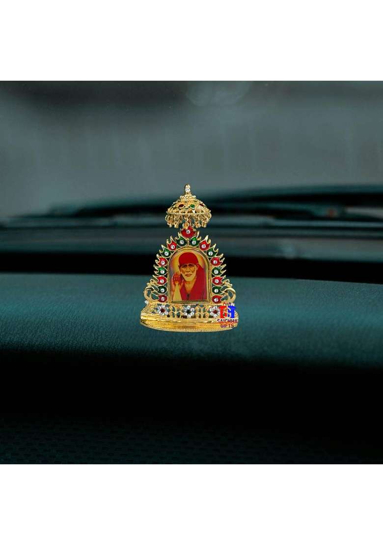 Saichha Gifts Saibaba Idol For Car Dashboard Decorative Showpiece - 11 Cm(Brass Gold) - Indya