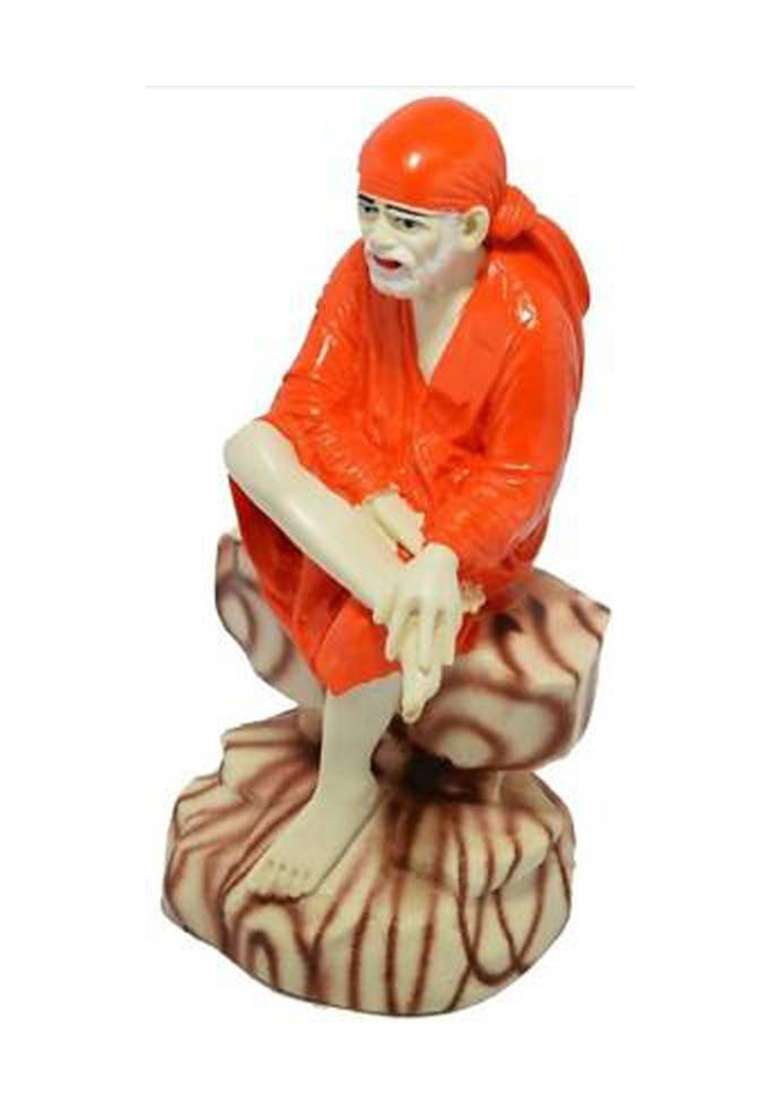 Smstraders Sai Baba Idols For Car Dashboard Saibaba Statue White For Home Decor Decorative Showpiece - 9 Cm(Polyresin Multicolor) - Indya