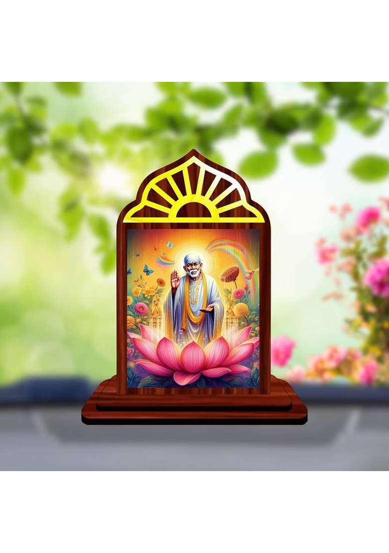 Giftzlane Sai Baba Shirdi Sai Baba Car Dashboard Idol Premium Decorative Showpiece - 10.5 Cm(Wood Multicolor) - Indya