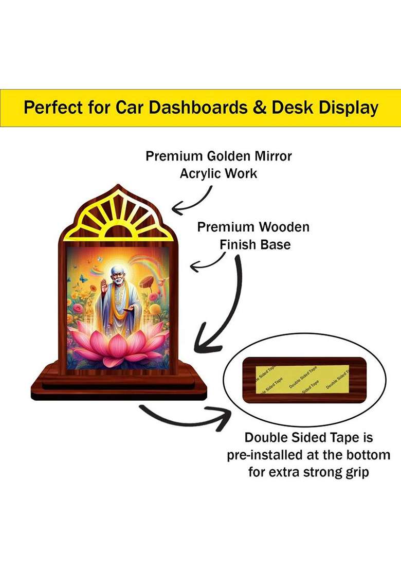 Giftzlane Sai Baba Shirdi Sai Baba Car Dashboard Idol Premium Decorative Showpiece - 10.5 Cm(Wood Multicolor) - Indya