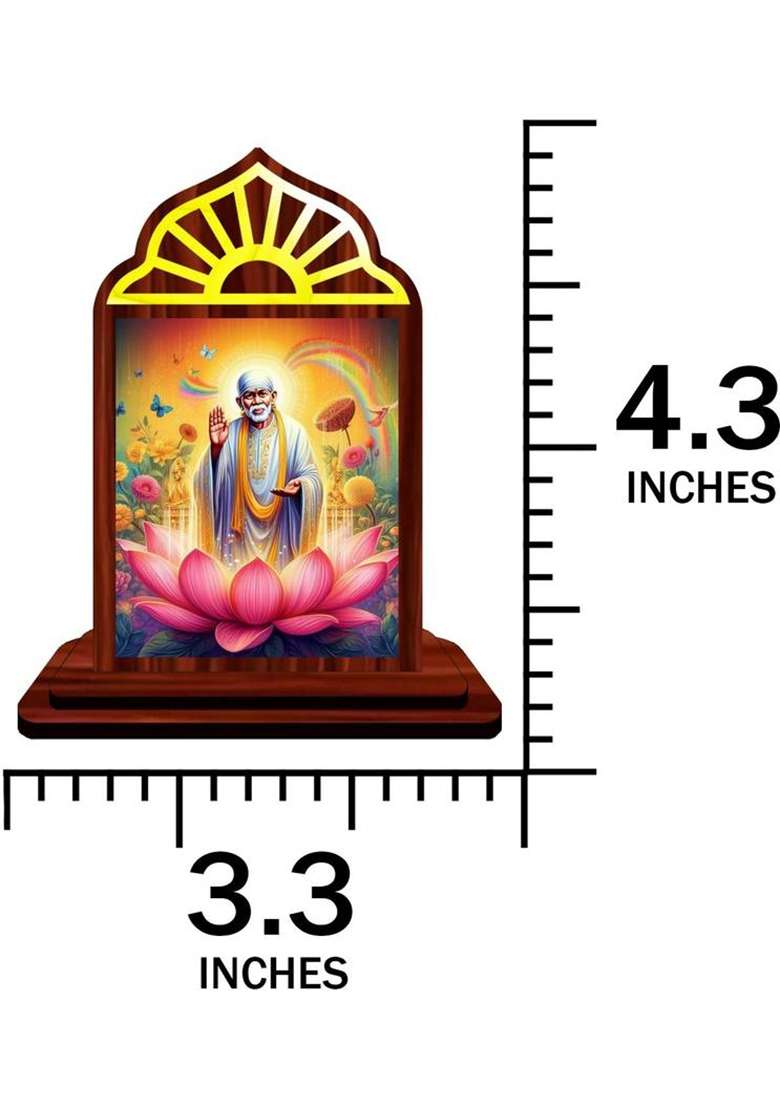 Giftzlane Sai Baba Shirdi Sai Baba Car Dashboard Idol Premium Decorative Showpiece - 10.5 Cm(Wood Multicolor) - Indya