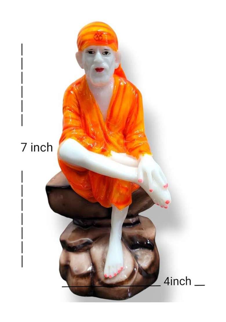The Greek Sai Baba Murti Shirdi Sai Statue Murti Idol For Pooja Home Temple Office Decor Decorative Showpiece - 17 Cm(Marble Polyresin Orange) - Indya