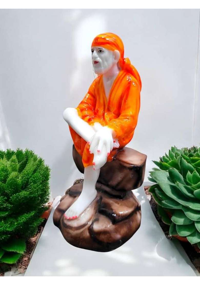 The Greek Sai Baba Murti Shirdi Sai Statue Murti Idol For Pooja Home Temple Office Decor Decorative Showpiece - 17 Cm(Marble Polyresin Orange) - Indya
