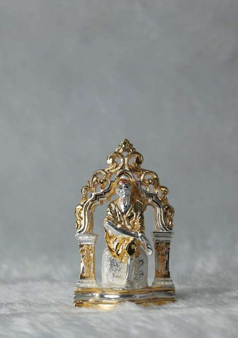 Divya Collection This Gold And Silver Plated Sai Baba Idol Decorative Showpiece - 8 Cm(Gold Plated Silver Plated Gold) - Indya