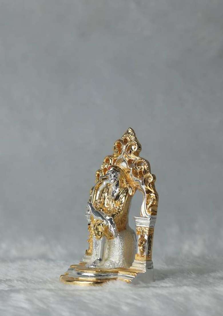 Divya Collection This Gold And Silver Plated Sai Baba Idol Decorative Showpiece - 8 Cm(Gold Plated Silver Plated Gold) - Indya