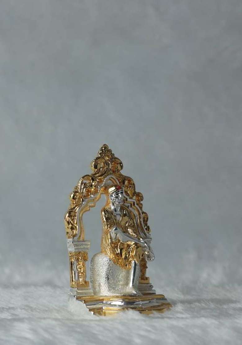Divya Collection This Gold And Silver Plated Sai Baba Idol Decorative Showpiece - 8 Cm(Gold Plated Silver Plated Gold) - Indya