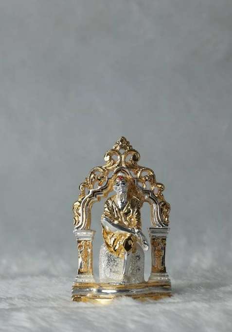 Divya Collection This Gold And Silver Plated Sai Baba Idol Decorative Showpiece - 8 Cm(Gold Plated Silver Plated Gold)