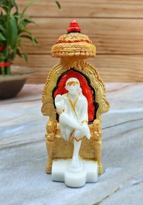 Shinde Exports Shirdi Saibaba Marble Idol Statue Murti Home Murty For Car Decorative Showpiece - 14.5 Cm(Marble Multicolor)